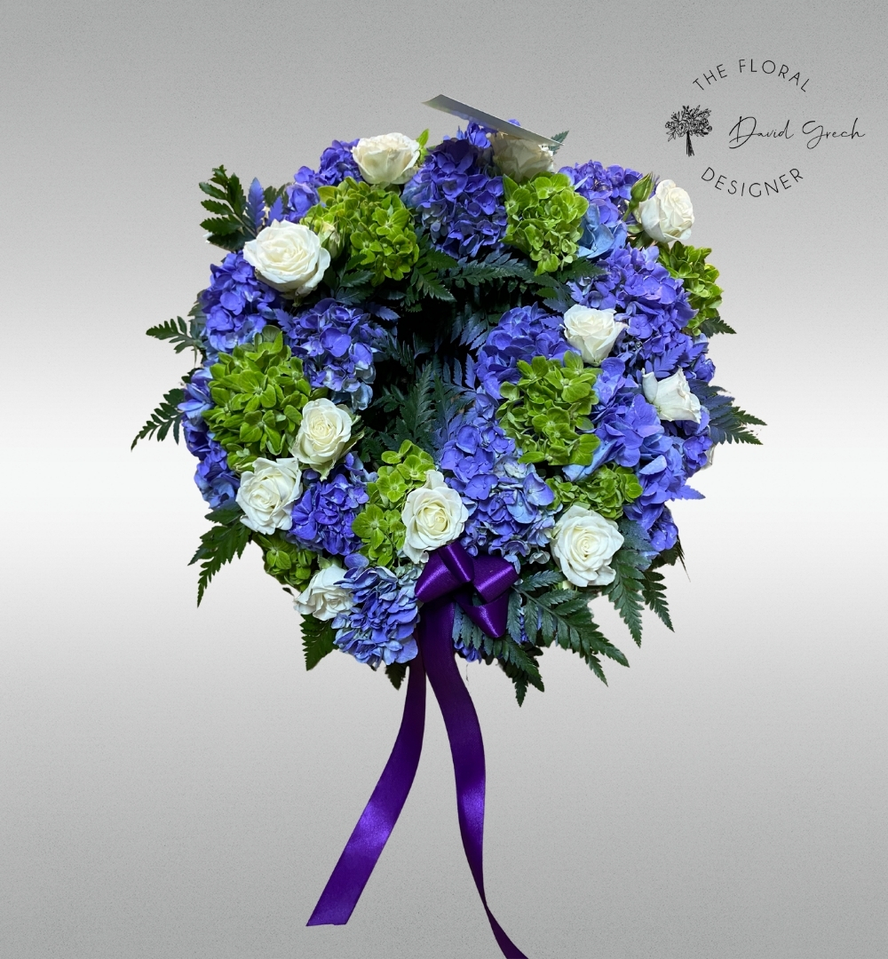 Blue and white flower wreath