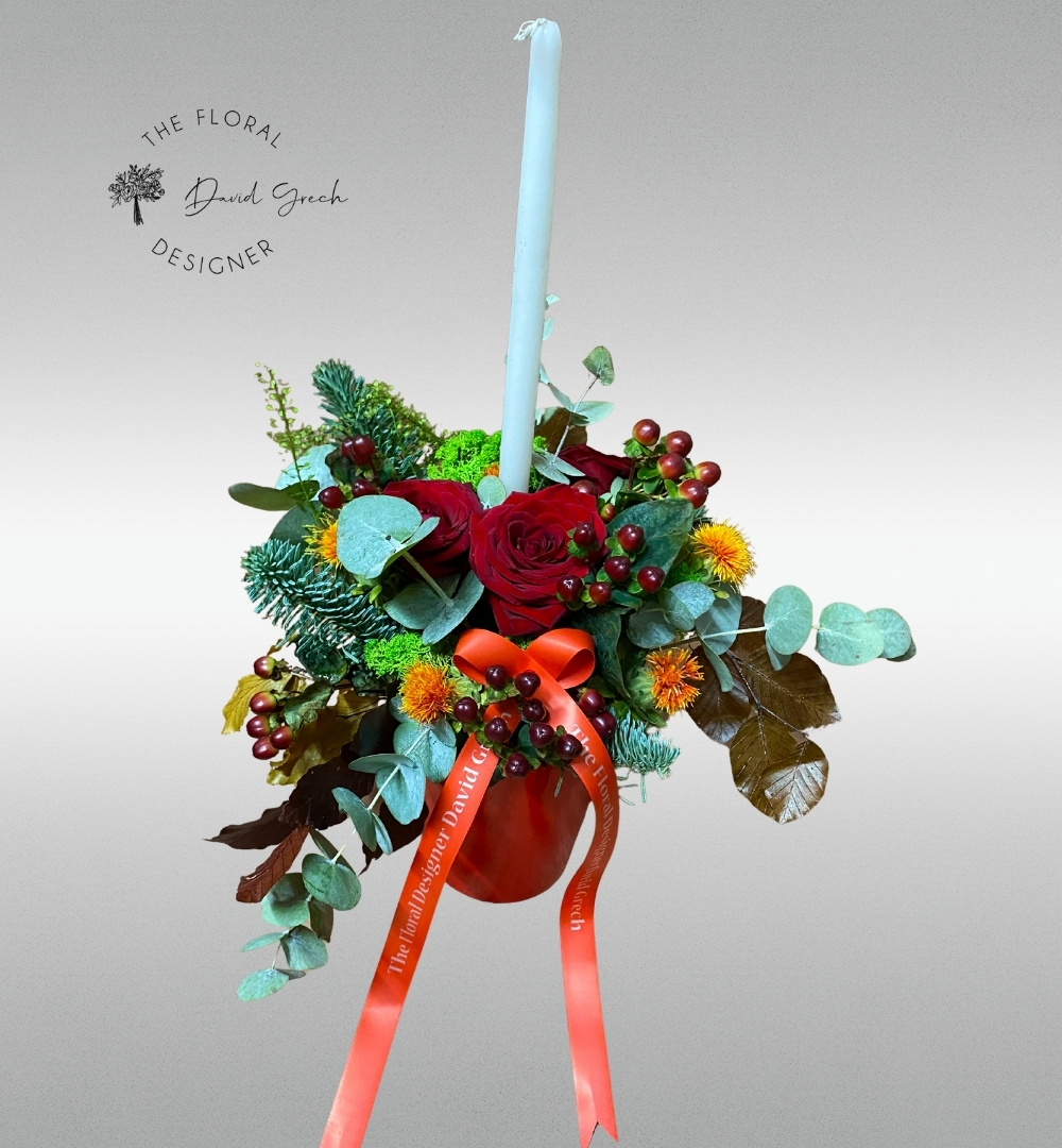 Christmas Flower Ceramic Pot with Candle Florist David Grech