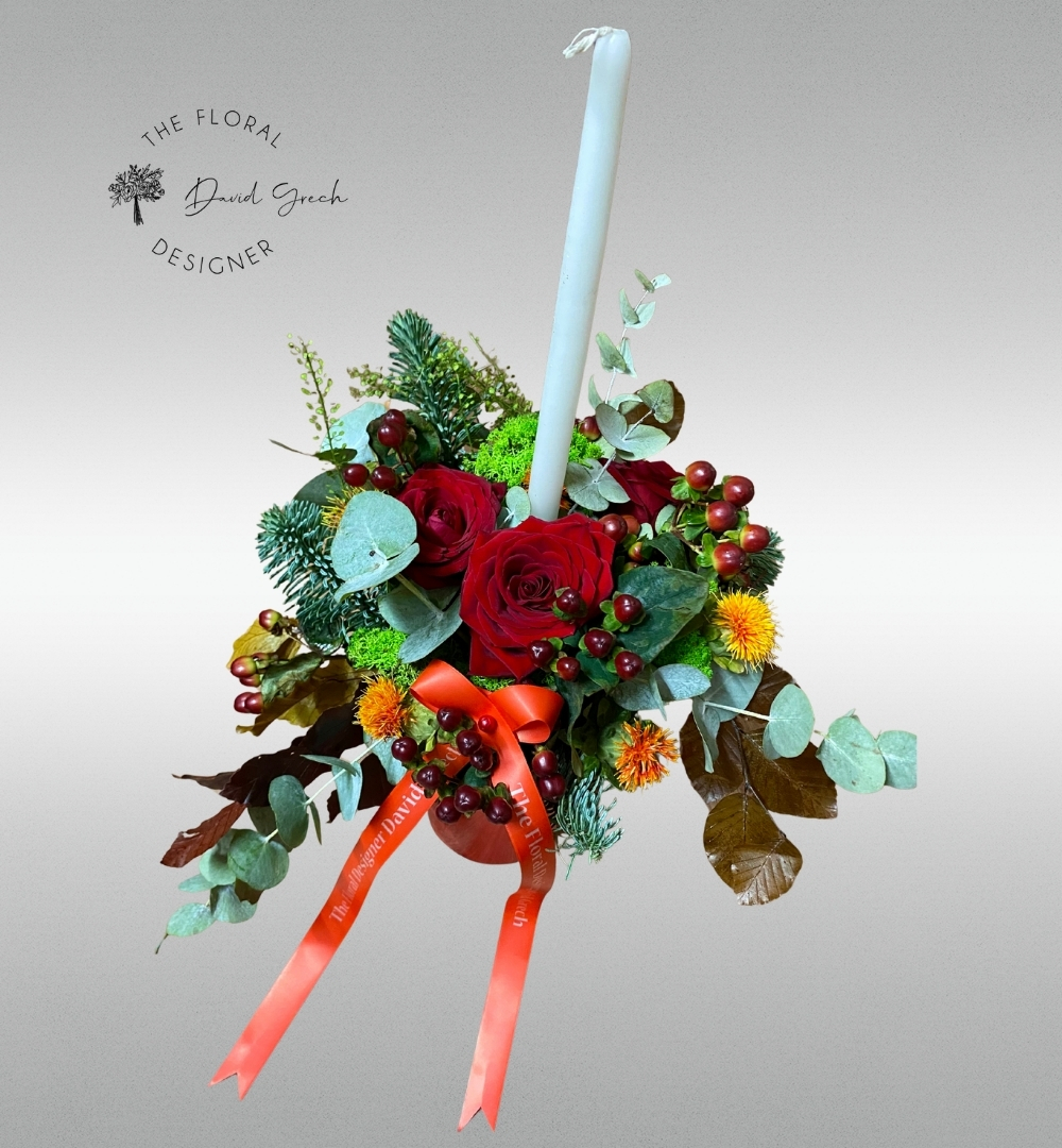 Christmas Flower Ceramic Pot with Candle