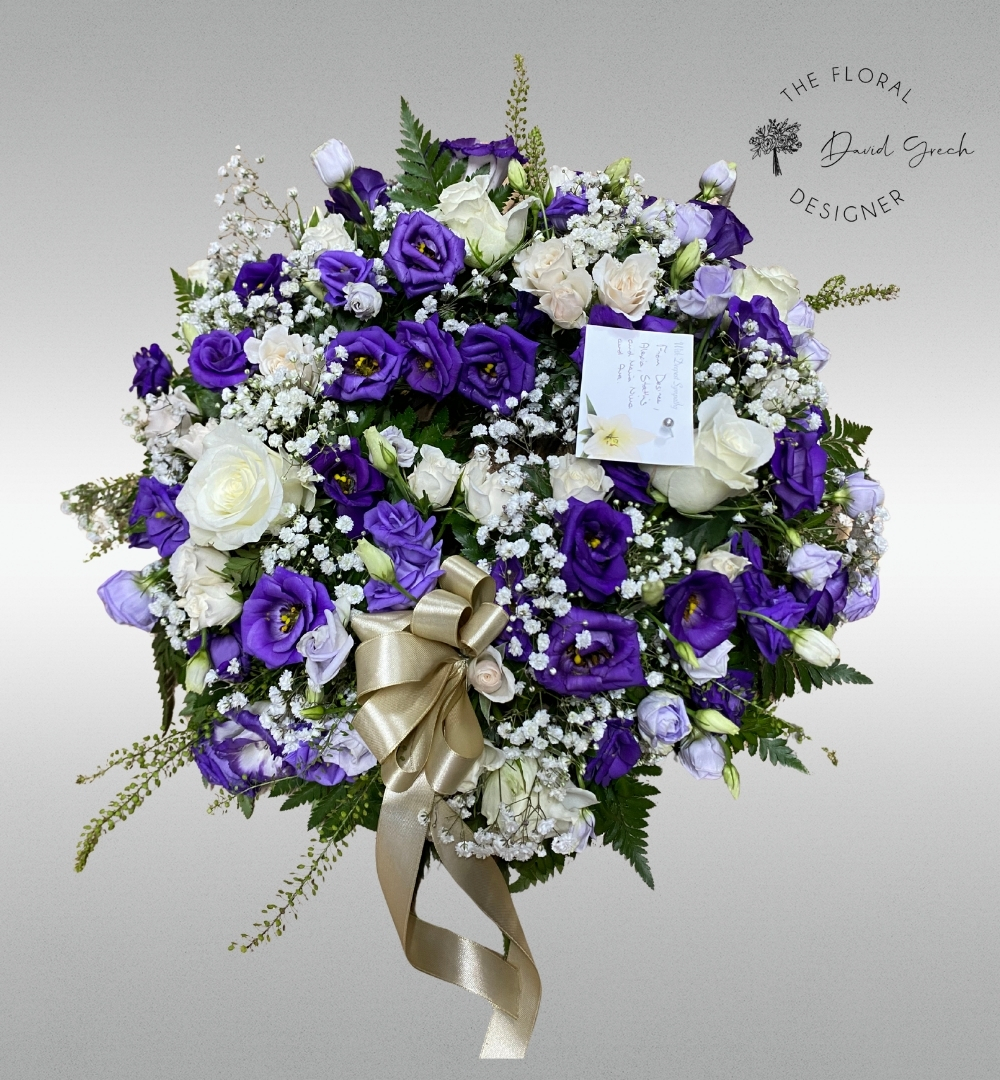 Funeral wreath purple and white