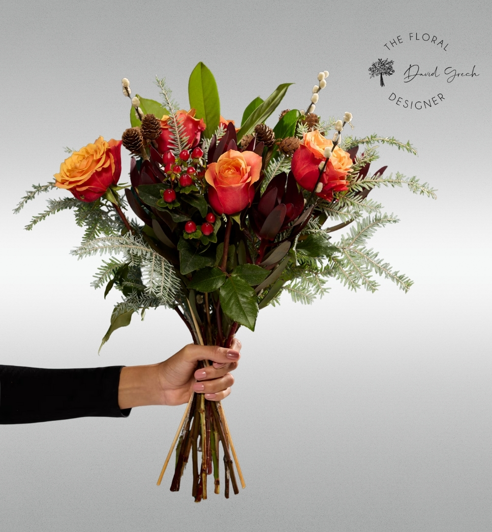 Orange roses Christmas bouquet