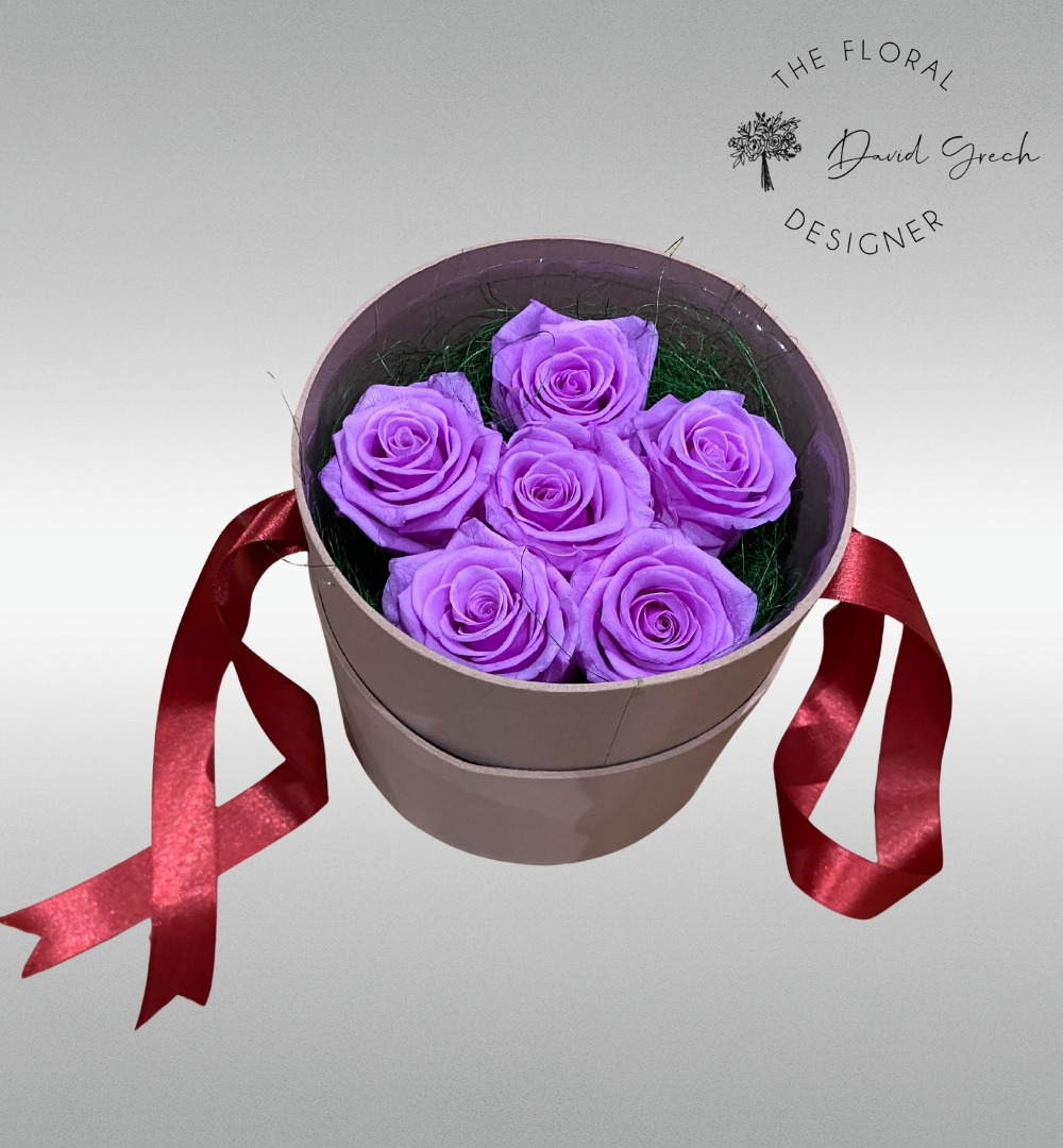 Purple Preserved Roses in a Luxury Hat Box
